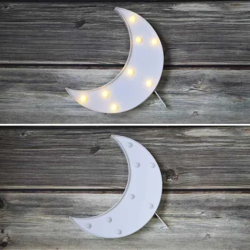 Vista 3 de Letreros LED de marquesina en forma de luna, luces nocturnas iluminadas a pilas, lámpara de luna creciente para dormitorio, Navidad, decoración