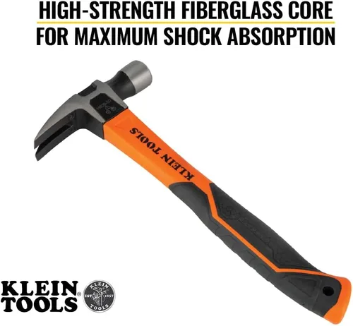 Vista 3 de Klein Tools H80820 Martillo de garra recta, 20 onzas, mango de agarre antideslizante de fibra de vidrio con orificio de sujeción, 13 pulgadas