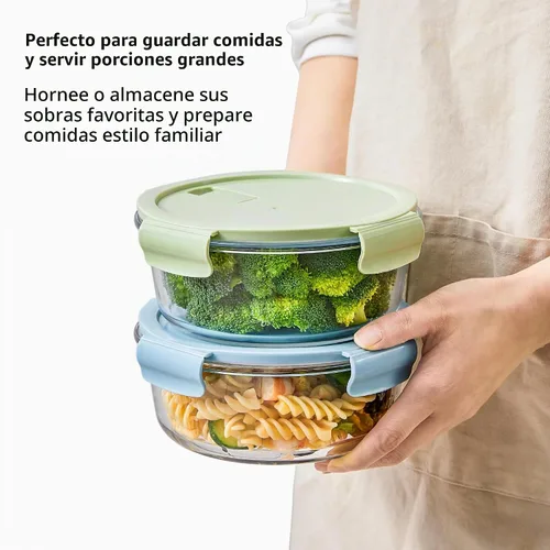 Vista 5 de 8 piezas de recipientes redondos de vidrio con tapas herméticas, juego de recipientes de almacenamiento de vidrio de 4 tazas, recipientes