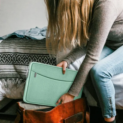 Vista 6 de Funda para laptop de 14 pulgadas, maletín protector a prueba de golpes con bolsillo para accesorios, bolsa portátil para computadora para MacBook