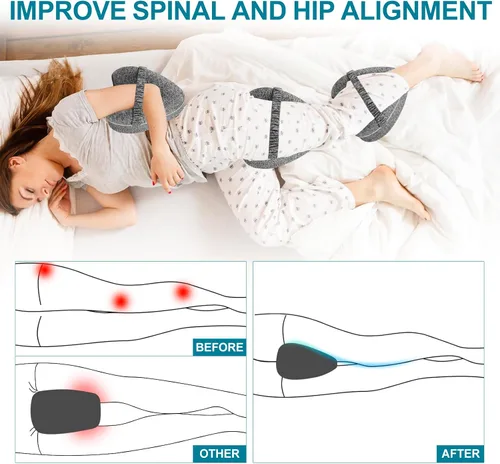 Vista 4 de Almohadas de alineación para dormir de lado, almohada de rodilla para dormir de lado con correa ajustable Alivia el dolor en caderas, rodillas
