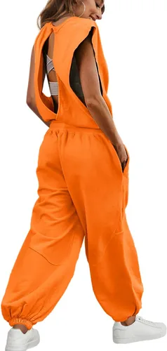 Vista 2 de SENSERISE Conjunto de una pieza para mujer, sin mangas, cuello redondo, cordón ajustable, conjunto de entrenamiento con bolsillos