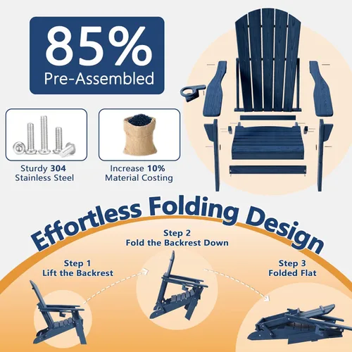 Vista 3 de Folding Adirondack Chair Set of 2 with Cup Holder & Ottoman, HDPE All Weather Resistant Plastic Outdoor Patio Chairs, Heavy Duty Fire Pit Seating
