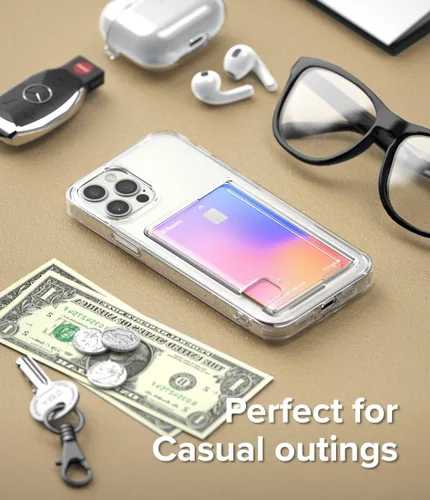 Vista 9 de Ringke Fusion Card - Funda compatible con iPhone 12 y iPhone 12 Pro, parte trasera dura transparente con tarjetero delgado integrado, funda tipo