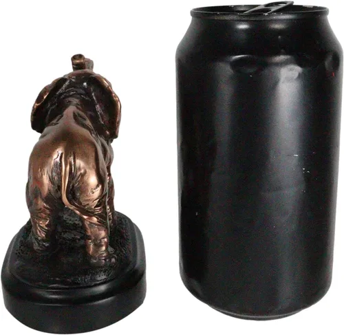 Vista 5 de Ebros - Figura de elefante africano de ternero con tronco elevado en acabado de resina galvanizada de bronce con base de trofeo de 4 pulgadas