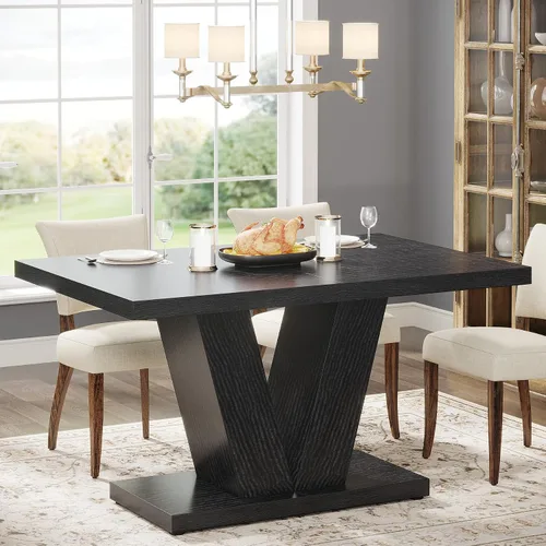 Vista 3 de Tribesigns Mesa de comedor de 47 pulgadas para 4, mesa de comedor de cocina negra con pedestal resistente, mesa de comedor de madera de granja