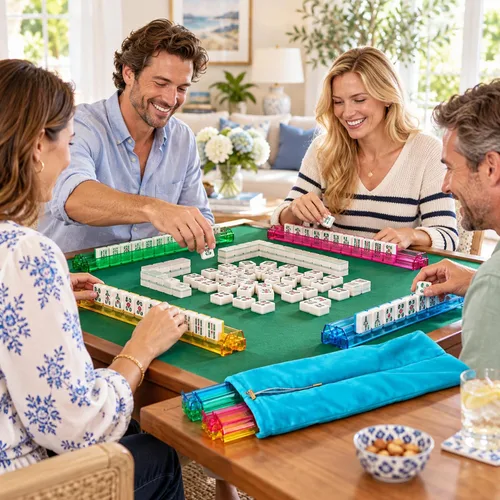 Vista 6 de Mahjong Bolsa de transporte con 4 compartimentos para bastidores y Agua