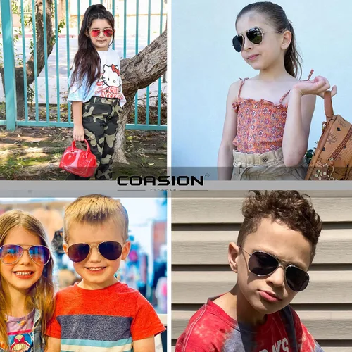 Vista 5 de COASION Gafas de sol de aviador pequeñas polarizadas clásicas para niños, bebés, niñas y niños de 2 a 10 años, 1.969in