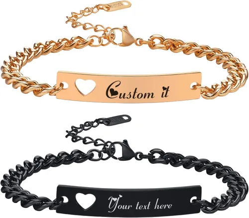 Vista 12 de MPRAINBOW - Pulseras personalizadas trenzadas para parejas: pulseras con nombre personalizado y palabras de promesa grabadas, pulseras de atracción