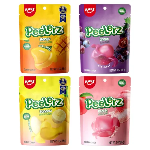 Vista 15 de AMOS Peelerz - Caramelo de goma pelable, mango/lichi/maracuyá/melocotón Paquete de 4 variedades, 3 oz cada uno, total 11.99 oz