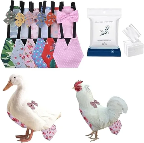 Vista 12 de MANON ROSA Pañales de pollo, gallinas bantam, juego de 3 piezas reutilizable con corbatín para aves de corral, pañales lavables e impermeables