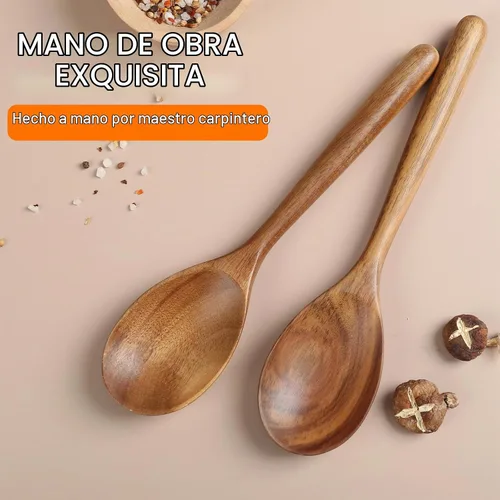 Vista 5 de Cucharas de madera para cocinar, utensilios de cocina de acacia sólida
