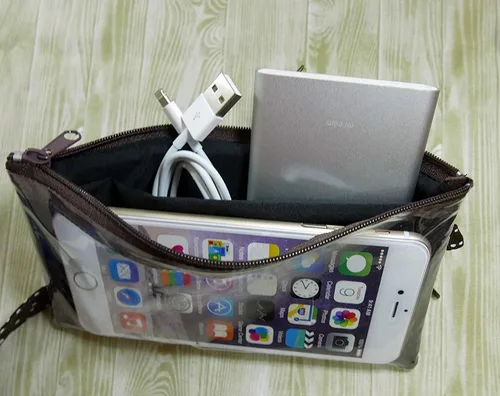 Vista 5 de Tainada Bolso de pulsera para teléfono 2 en 1 con pantalla táctil de ventana transparente y cordón desmontable para el cuello, correa de muñeca