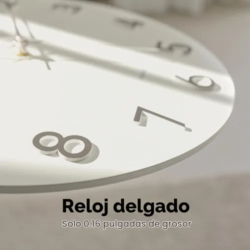 Vista 4 de mooas - Reloj de pared moderno con números 3D de 12 pulgadas, funciona con pilas, analógico (crema)