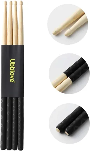 Vista 5 de Ubblove Baquetas 5A 2 pares con mangos antideslizantes para tambor, ligeras y duraderas de madera, 2 pares de baquetas para niños y adultos