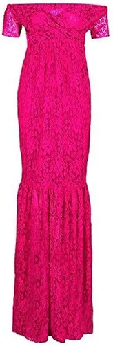 Vista 2 de ZIUMUDY Vestido de maternidad de manga corta con cuello en V y encaje para mujer