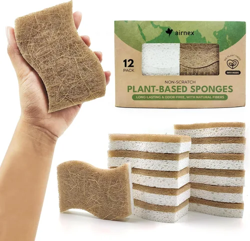 Vista 9 de AIRNEX - Esponja de cocina natural biodegradable - Esponja compostable de celulosa y fibra de coco (paquete de 6)
