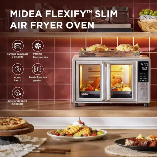 Vista 2 de Midea Flexify Slim 8 en 1 - Tostadora para puerta francesa, horno y freidora combinada, 26.4 cuartos de galón