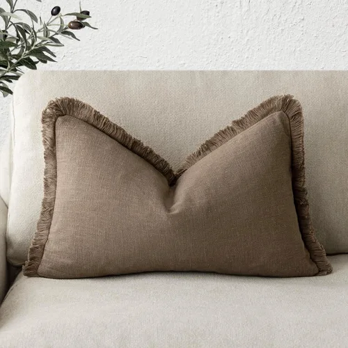 Vista 54 de Foindtower Fundas de almohada decorativas de lino con flecos, acogedora funda de cojín bohemia estilo farmhouse con borlas, funda de almohada