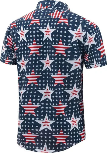 Vista 2 de GRTXIN Mens American Flag Shirt - Patriotic Shirts for Men Short Sleeve Button Down Hawaiian Shirts