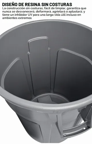 Vista 2 de Rubbermaid Commercial Products BRUTE - Bote de basura resistente de 10 galones, color negro, basurero para el hogar, cochera, centro comercial