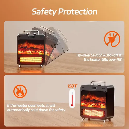 Vista 6 de Feculs Calentador de chimenea eléctrico, 3 en 1, calentadores de chimenea portátiles para uso en interiores, calentador de espacio de 750/1500 W