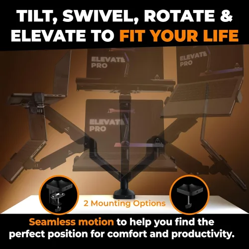 Vista 4 de Elevate Pro - Soporte de pie para computadora portátil de alta resistencia para escritorio (11"-17.3" - máx. 26 libras) Soporte de brazo de resorte