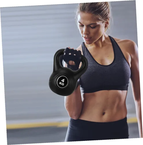 Vista 7 de NOLITOY Pesa rusa negra con mango antideslizante de PVC para entrenamiento de fuerza de fitness en el hogar, pesas rusas fijas de plástico PE