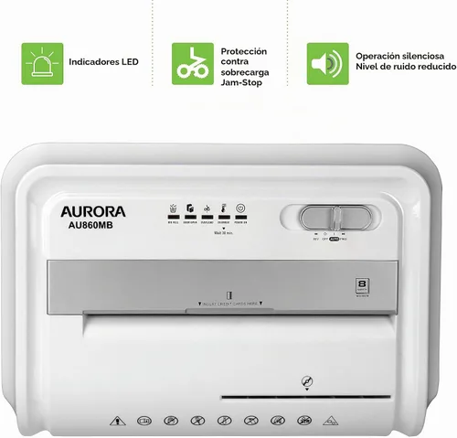 Vista 5 de Aurora Trituradora de alta seguridad de 8 hojas con microcorte para papel, CD/DVD y tarjetas de crédito, Blanco/Gris