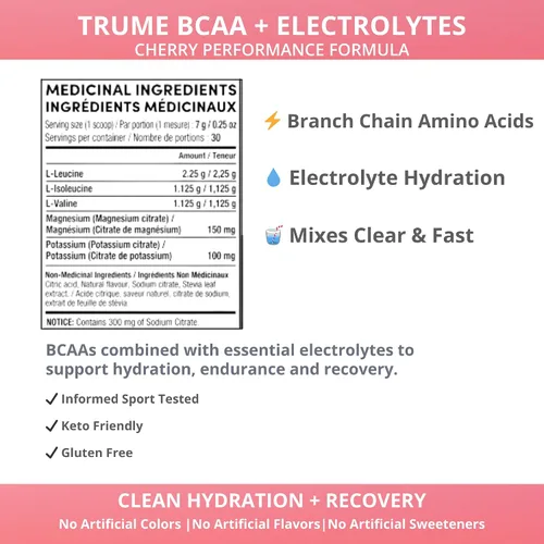 Vista 9 de TruMe Clean - Polvo de electrolitos BCAA vegano - Cereza - 2:1:1 sin azúcar sin sucralosa BCAA Aminoácidos Suplemento para mujeres/hombres