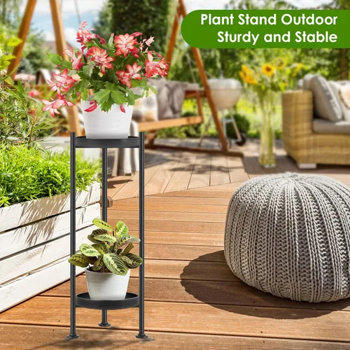 Vista 6 de Lilybud- lily Soporte para plantas para interiores y exteriores, soporte de hierro de 2 niveles, soporte de pedestal de 30 pulgadas de alto