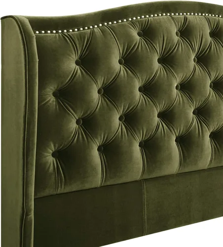Vista 8 de Jennifer Taylor Home - Cama Anastasia de tamaño Queen de terciopelo resistente en color verde oliva Terciopelo de rendimiento verde oliva