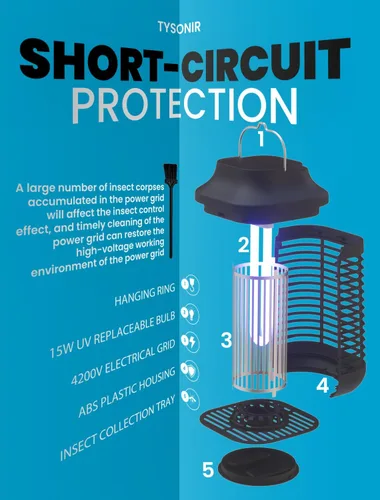 Vista 7 de Bug Zapper 4200 V para exteriores e interiores, cable de alimentación de 9.84 pies con interruptor, exterminadores eléctricos impermeables