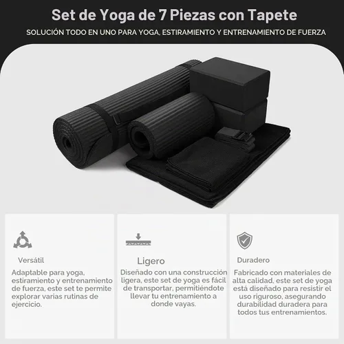 Vista 2 de BalanceFrom 7-Piece Yoga Set with 71x24x0.5 Inches Extra Thick Mat and Carrying Sling – Includes 2 Blocks, Stretch Strap, 2 Towels, and Knee Pad for