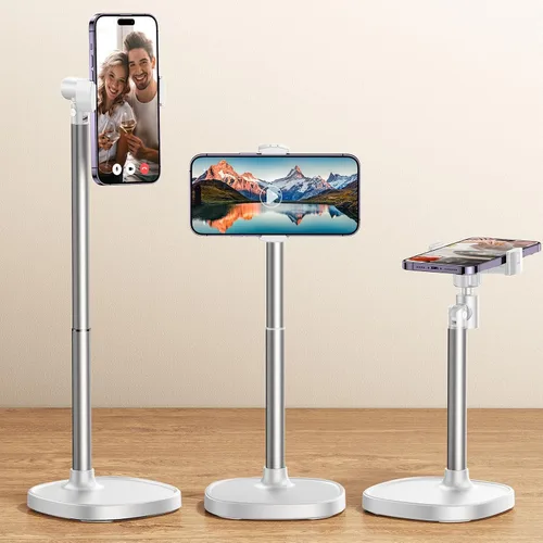 Vista 9 de DIMONCOAT Soporte de teléfono para escritorio, soporte de teléfono ajustable en ángulo y altura para escritorio, soporte universal de aleación