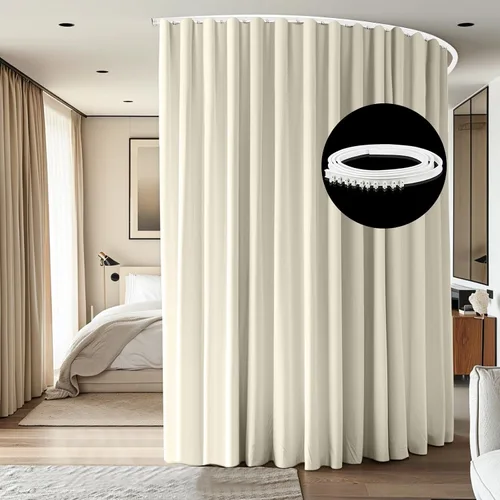 Vista 8 de Divisor de habitación con rieles para cortinas montadas en el techo, juego extra ancho de cortinas opacas con rieles flexibles para dormitorio
