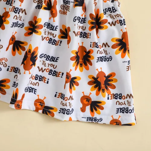 Vista 7 de Ovmxqso My First Thanksgiving Baby Girl Outfits - Mameluco de manga larga con tirantes, falda de pavo y diadema con lazo