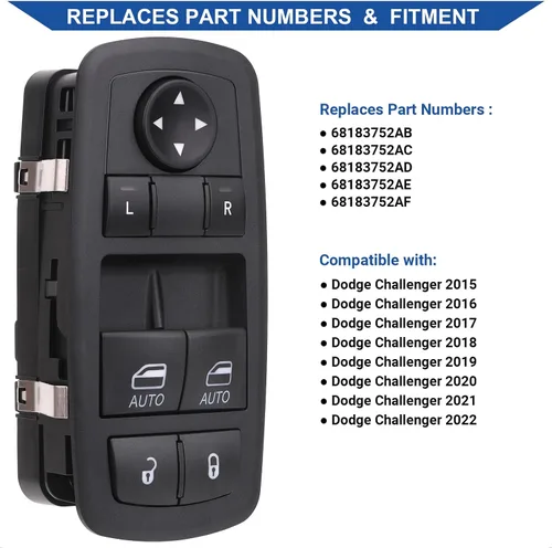 Vista 2 de Obaee Interruptor maestro de ventana, botón de control de energía delantero izquierdo del lado del conductor compatible con Dodge Challenger 2015