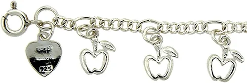 Vista 2 de Pulsera de plata de ley con dije de manzanas colgantes para mujer, 0.551 in, se adapta a muñecas de 7 a 8 pulgadas, Metal