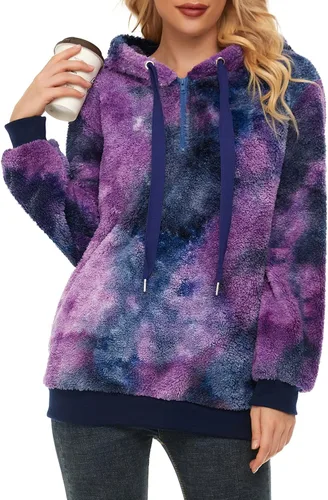 Vista 19 de Century Star Sudadera deportiva mullida de vellón con capucha para mujer de talla extragrande con bolsillos