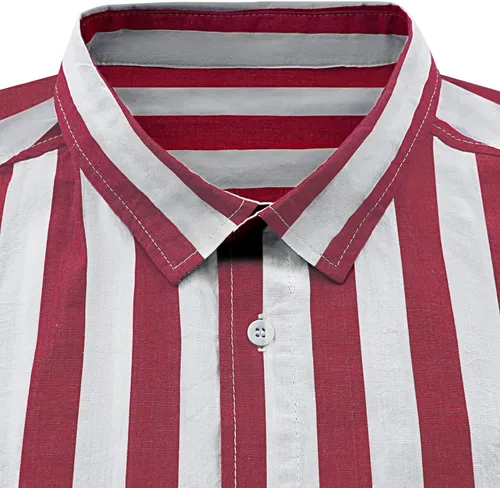 Vista 3 de Camisa casual de manga corta con botones para hombre, camisa de vestir de algodón a rayas con bolsillo