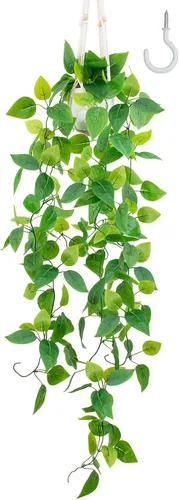 Vista 24 de LOYWREE Plantas Artificiales de 35.4 Pulgadas en Maceta Negra Plantas Colgantes Falsas Realistas en Maceta con Hiedra Artificial y Pothos - Ideal