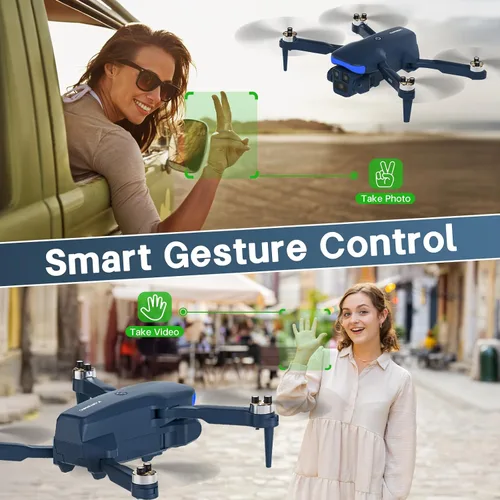 Vista 4 de Mini Dron Profesional con Cámara Ajustable Eléctrica LED Azul, Drones sin Escobillas FPV para Adultos de Largo Alcance, Control de Gravedad, Selfie
