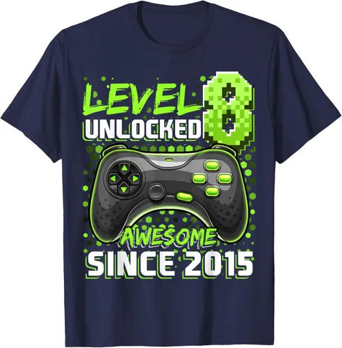 Vista 45 de Level 8 Unlocked Awesome 2015 Video Game 8th Birthday Boy T-Shirt, Negro