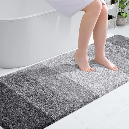 Vista 3 de OLANLY Alfombra de baño y aseo en forma de U, tamaño 70 x 24 pulgadas, juego de alfombras de baño de 30 x 20 + 24 x 20 pulgadas, color gris, paquete