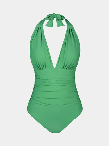 Vista 4 de CUPSHE Traje de baño de una pieza con cuello en V para mujer, espalda descubierta, fruncido, control de abdomen