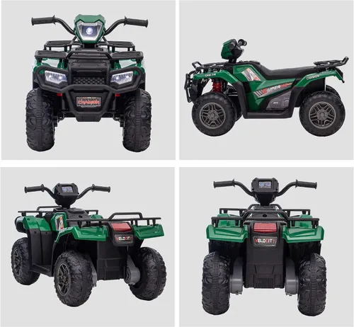 Vista 8 de Aosom Quad ATV eléctrico de 12 V para niños, vehículo de 4 ruedas, 4 km/h, con faro, música, MP3, neumáticos con tracción, batería, para niños de 3