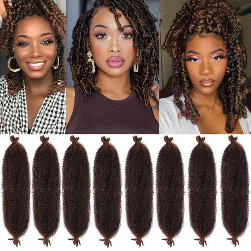 Vista 47 de Cabello de Envoltura Pre-Esponjado de 8 Pulgadas, 3 Paquetes, Cabello Afro Twist Pre-Separado Elástico para Locs, Cabello Afro Twist Negro Natural