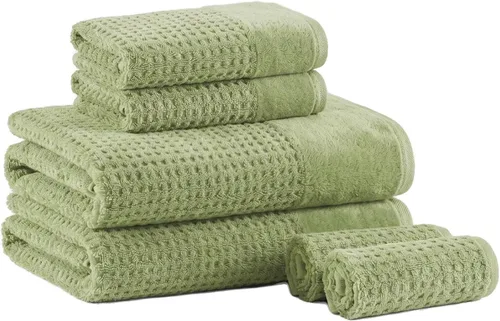 Vista 12 de Madison Park Spa Waffle - Juego de toallas de lujo 100 % algodón, tejido de gofre de textura premium, altamente absorbente, secado rápido, ropa