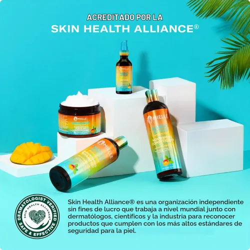 Vista 2 de Mielle Organics Mango & Tulsi Acondicionador nutritivo sin enjuague para cabello rizado, acondicionador hidratante sin enjuague con protección